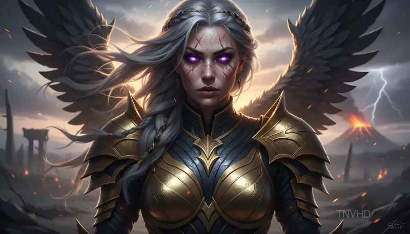 AI: Portrait of a fierce female warrior queen,
wearing elaborate hand-crafted gold...