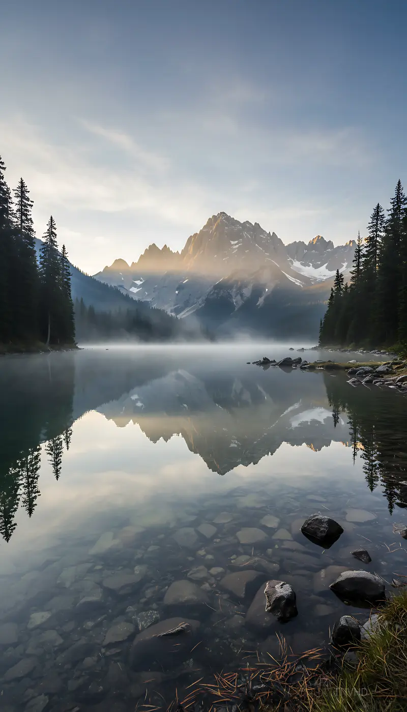 Misty Mountain Lake Sunrise