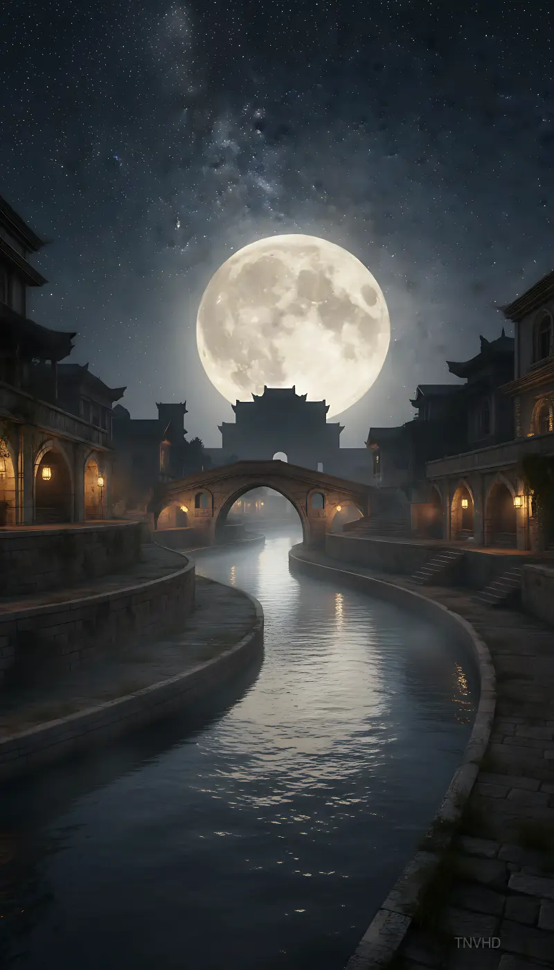 Canal City Moon Reflection