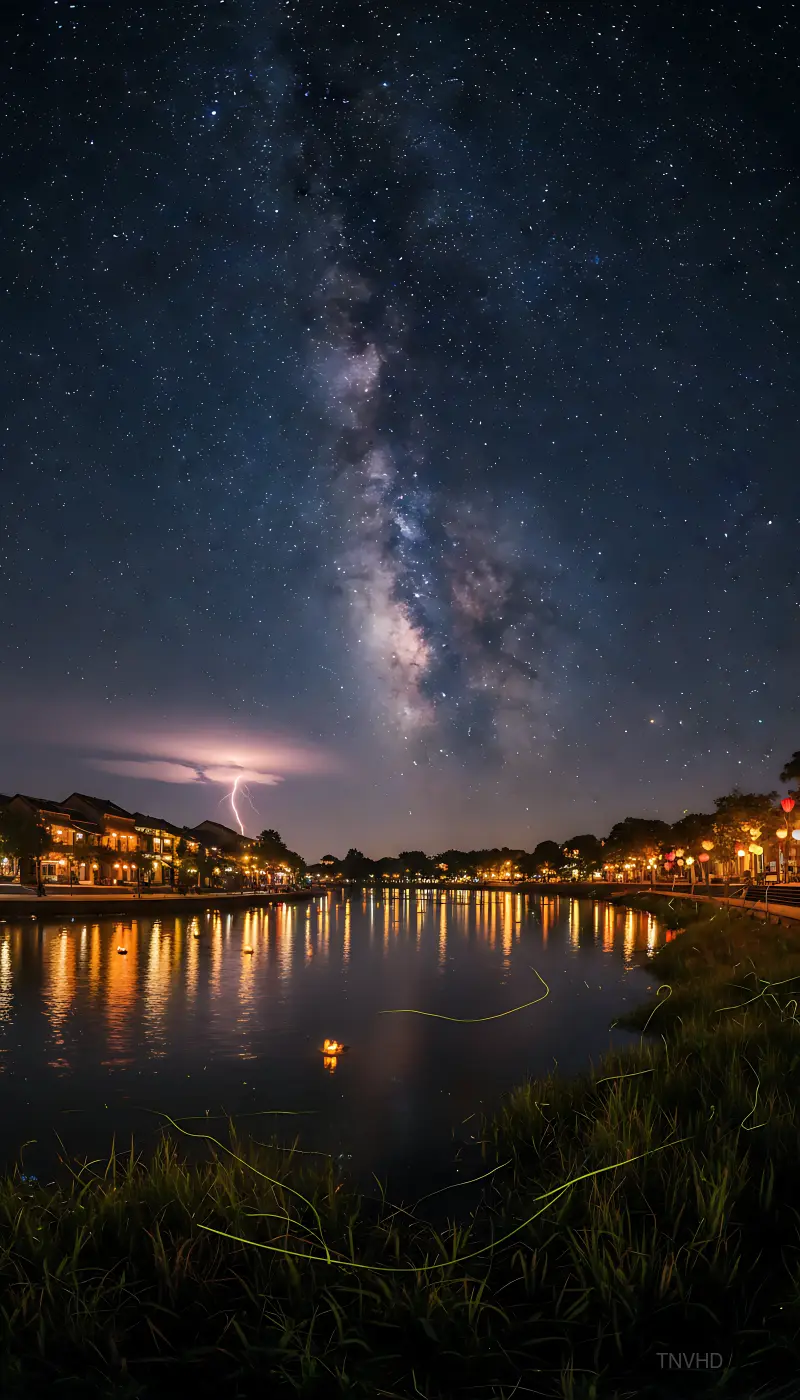 Riverside Panorama With Lightning