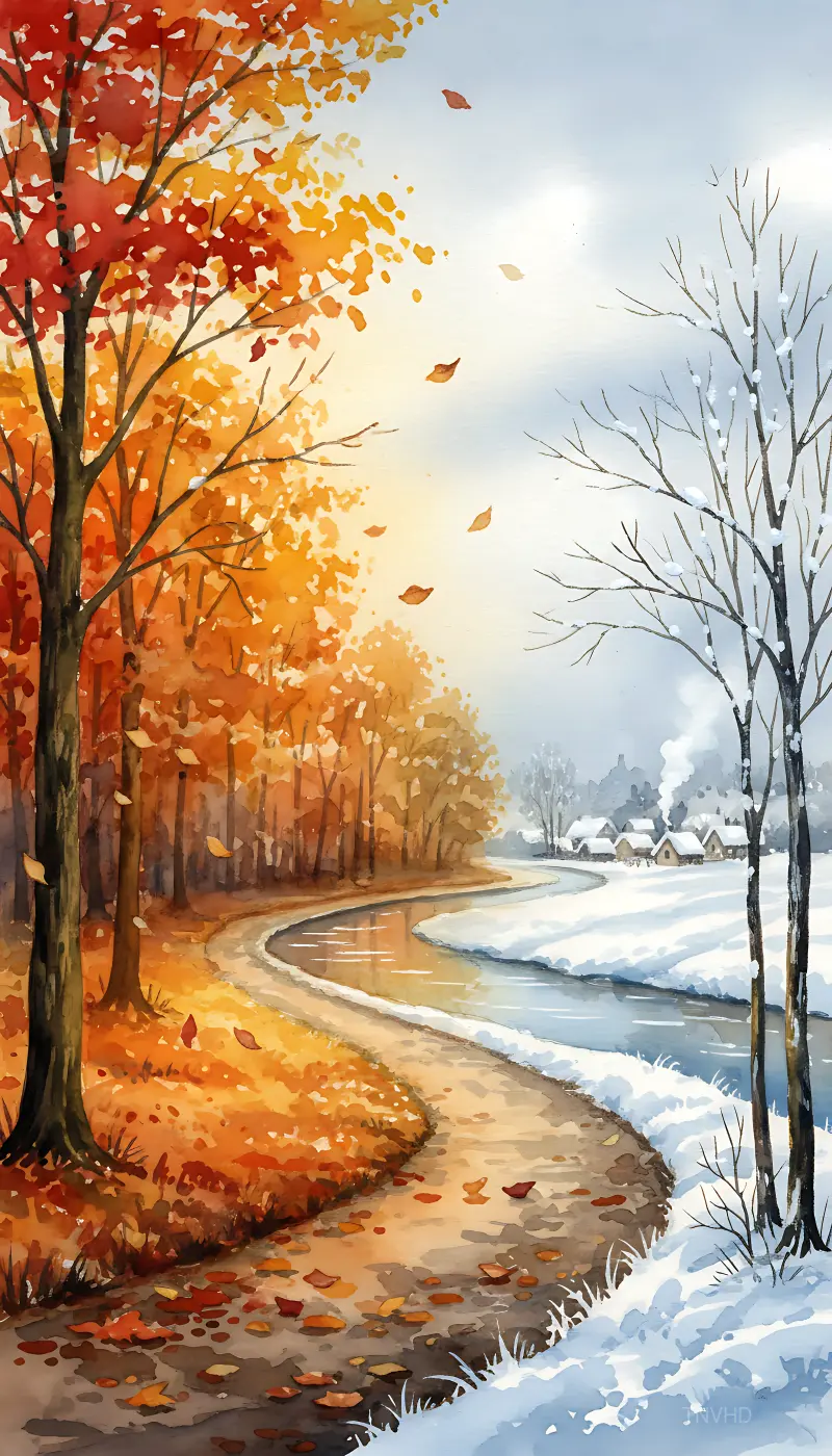 Autumn-to-Winter Village Path