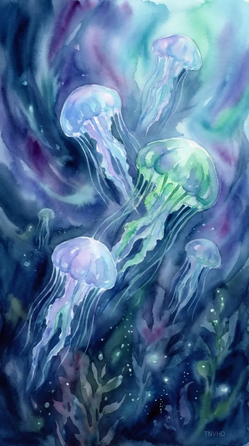 Underwater Bioluminescent Jellyfish Ballet