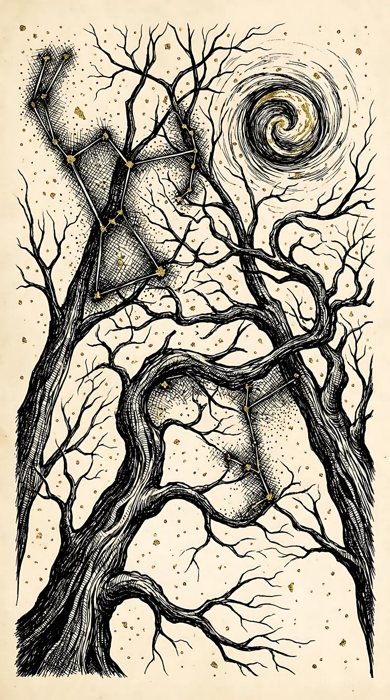 Dreamlike Starfield Over Wild Orchard