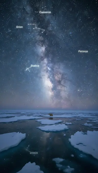 AI: The Arctic winter sky at 3am,
an impossible density of stars 
blazing from horiz...