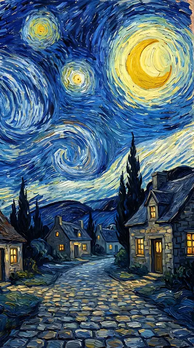 Starry Night Over Village