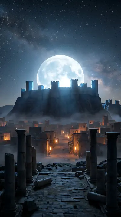 Supermoon Over Ancient Citadel