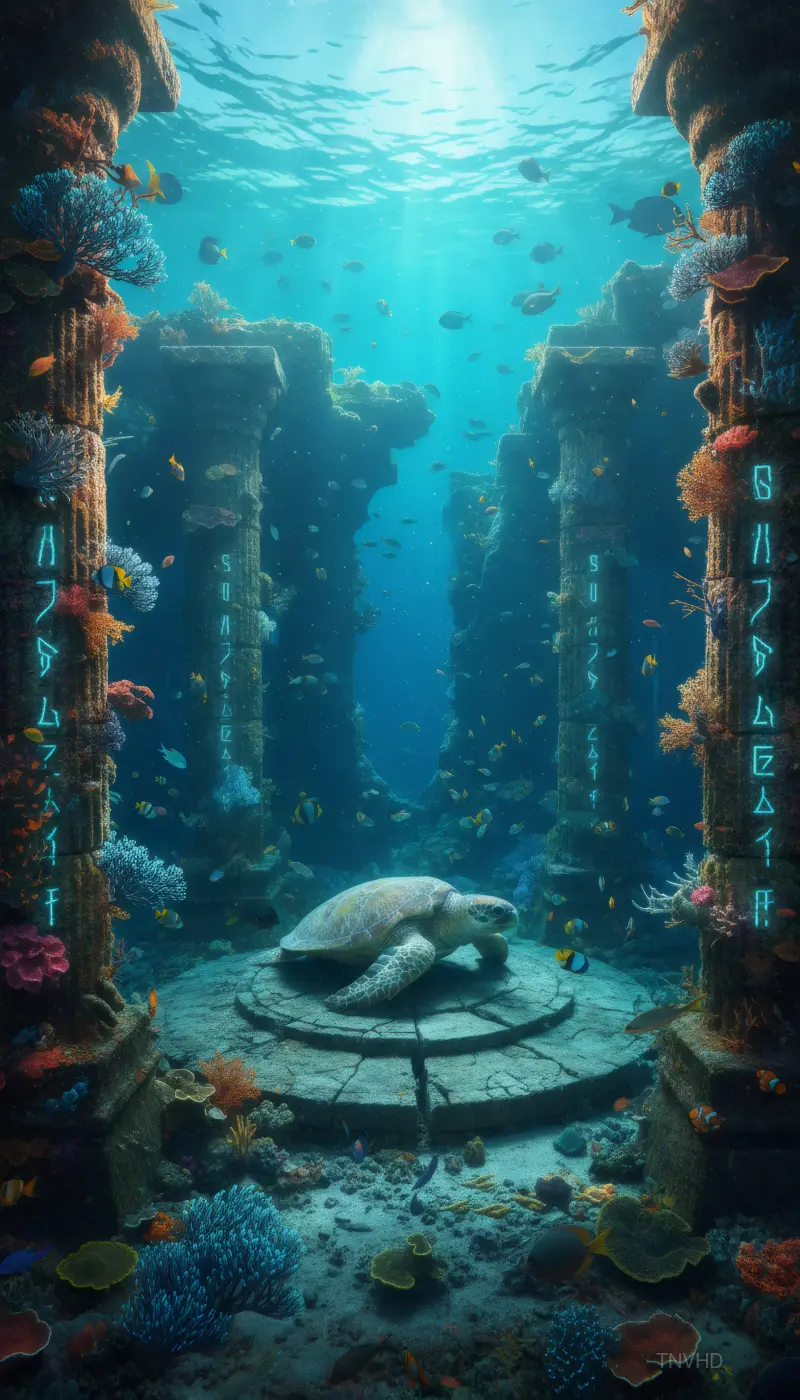 AI: An ancient sunken temple deep underwater,
massive stone pillars covered in glow...