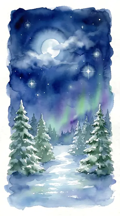 Winter Pines Under Starry Veil