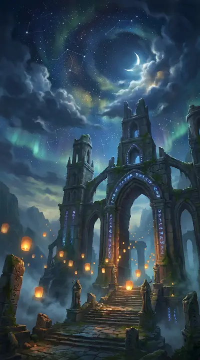 Celestial Temple Under Starry Veil