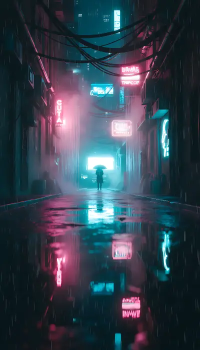 Neon Rainy Cyberpunk Alley
