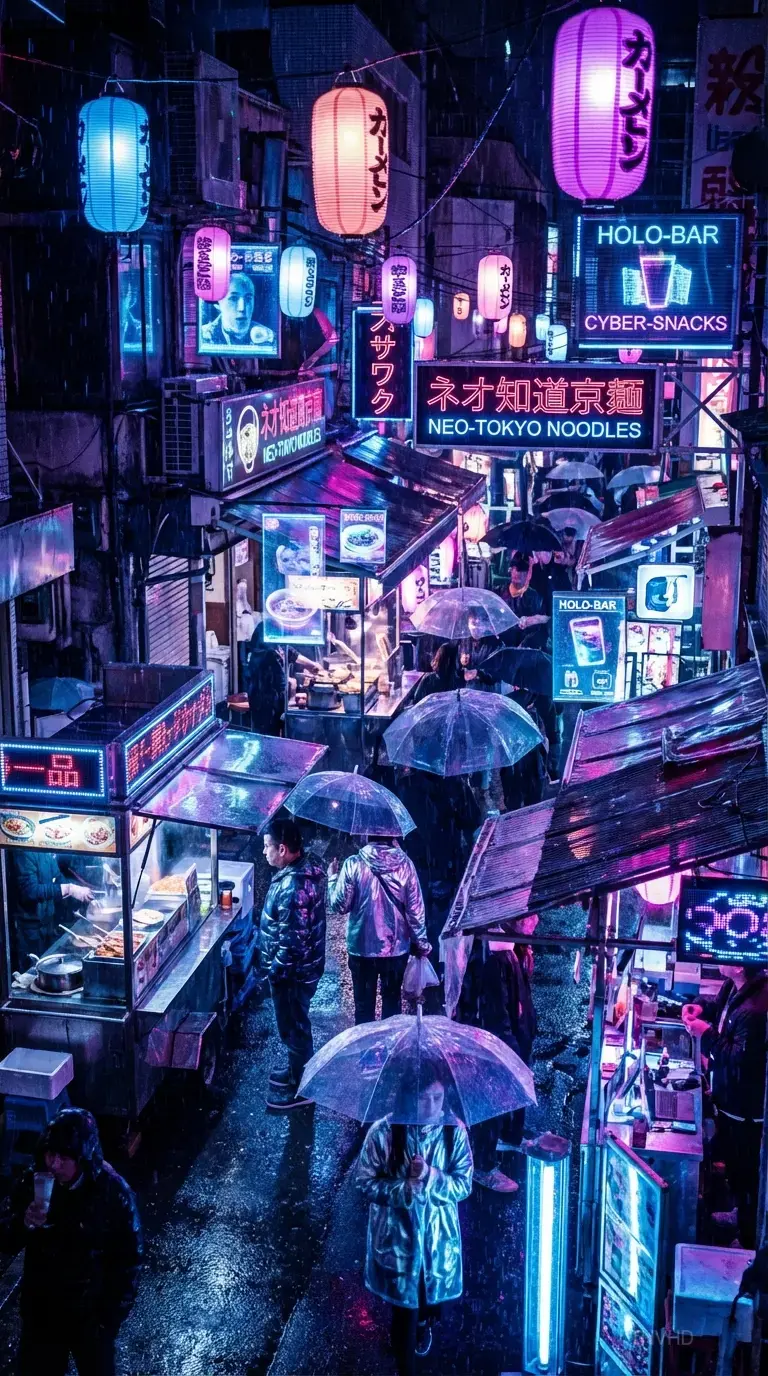 Cyberpunk Night Market Neon Glow