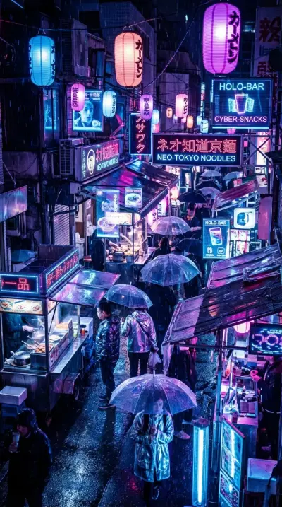 Cyberpunk Night Market Neon Glow