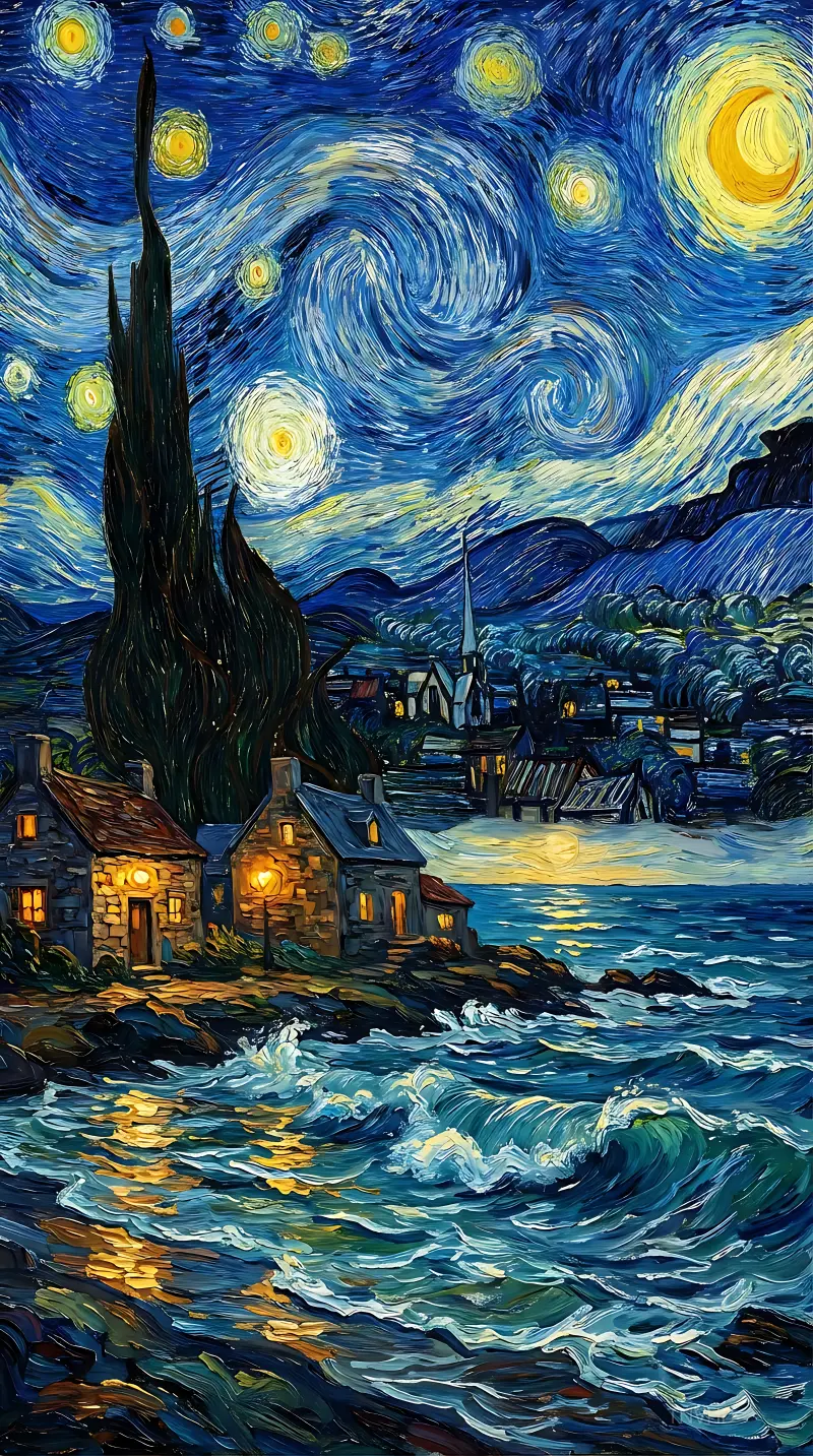 Van Gogh Inspired Starry Seaside