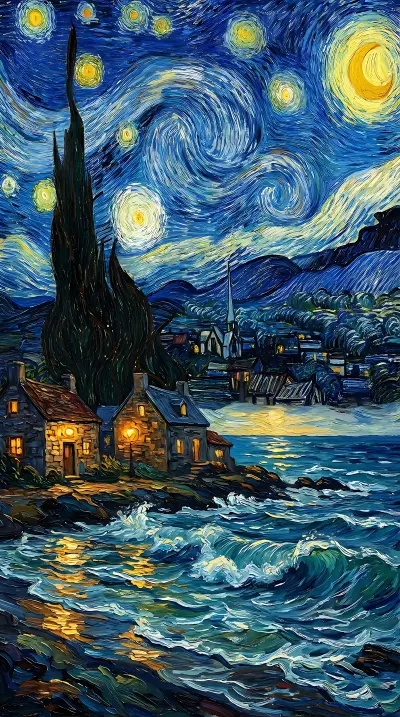 Van Gogh Inspired Starry Seaside