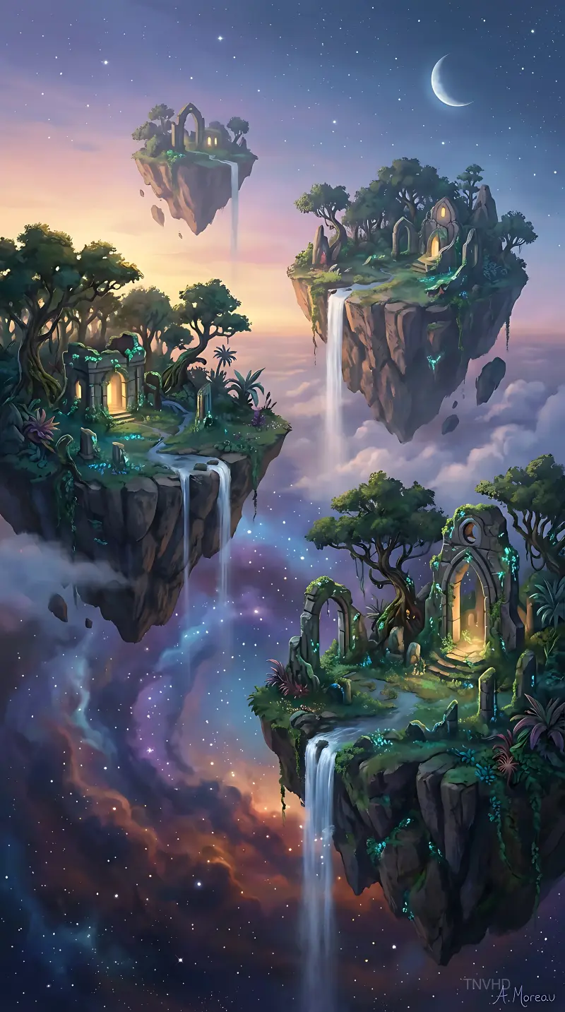 Surreal Floating Islands at Twilight