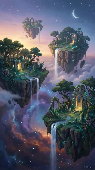 Surreal Floating Islands at Twilight