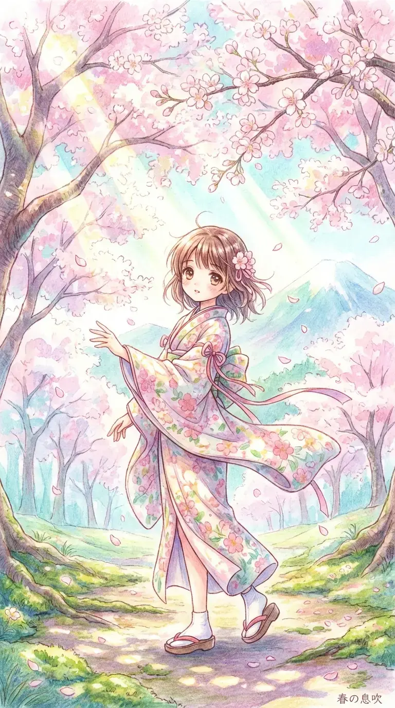 Anime Girl in Cherry Blossom Grove
