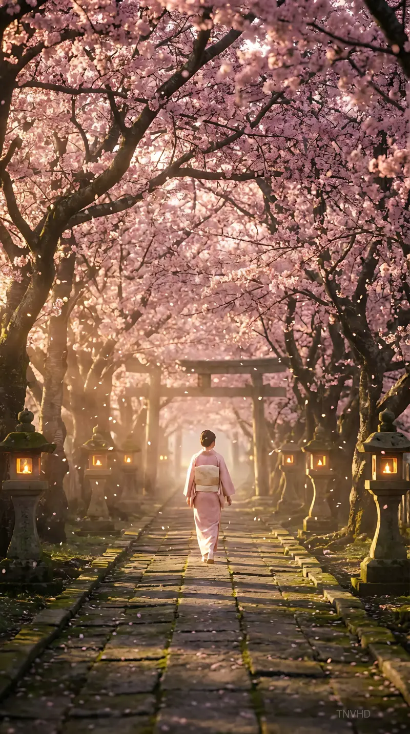 AI: A narrow Japanese stone path 
disappearing into the distance,
lined on both side...