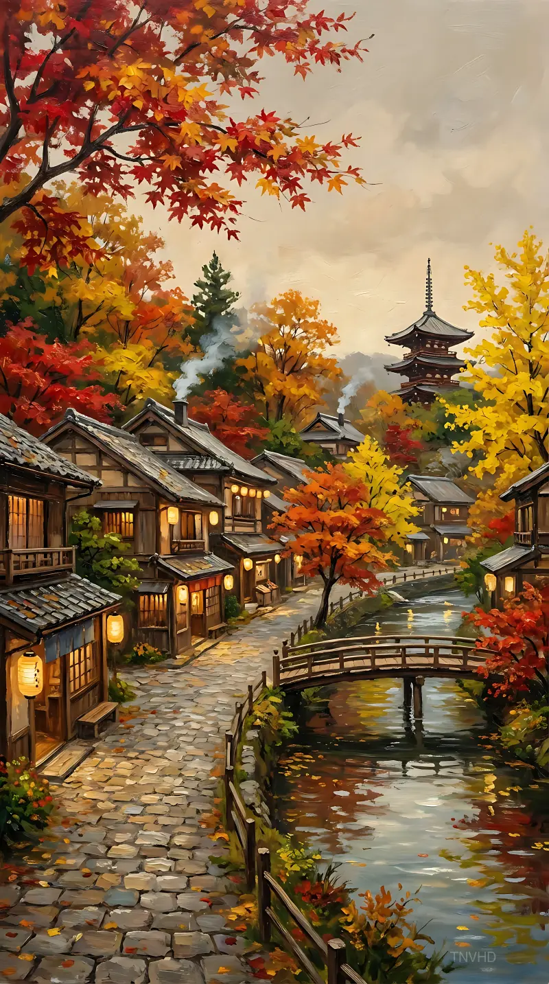 Traditional Japanese Autumn Village